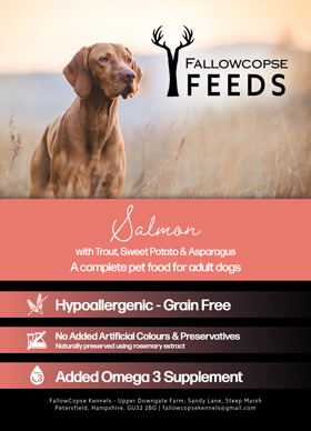 Fallowcopse Feeds - Grain Free Salmon Dog & Puppy Food - Turkey Beef Chicken Lamb Petersfield Hampshire Surrey West Sussex London Berkshire Kent