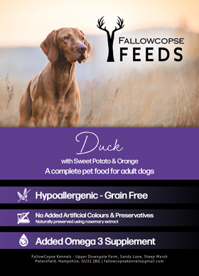 Fallowcopse Feeds - Grain Free Duck Dog & Puppy Food - Turkey Chicken Lamb Petersfield Hampshire Surrey West Sussex London Berkshire Kent