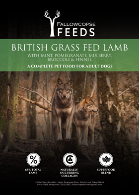 Fallowcopse Feeds - Superfood British Grass Fed Lamb Dog & Puppy Food - Turkey Chicken Beef Duck Petersfield Hampshire Surrey West Sussex London Berkshire Kent